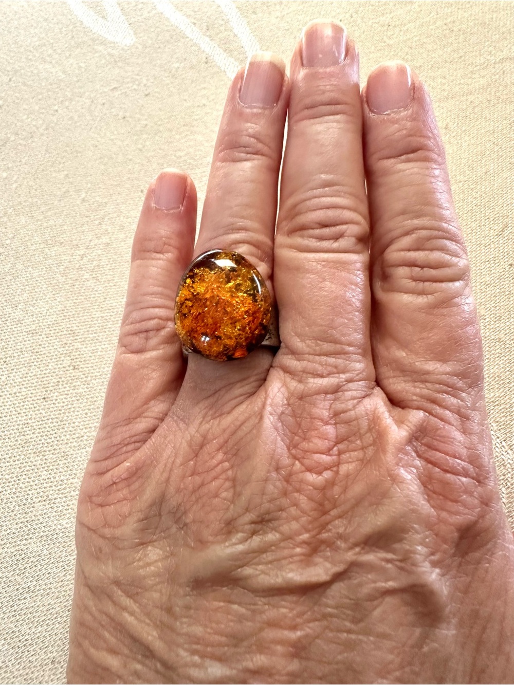 Vintage Cognac Amber Statement Ring Size 7 - Picture 5 of 6